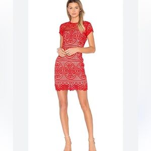 Aijek designer Red Lace mini Dress-Size 1-cocktail party/ party dress- feminine